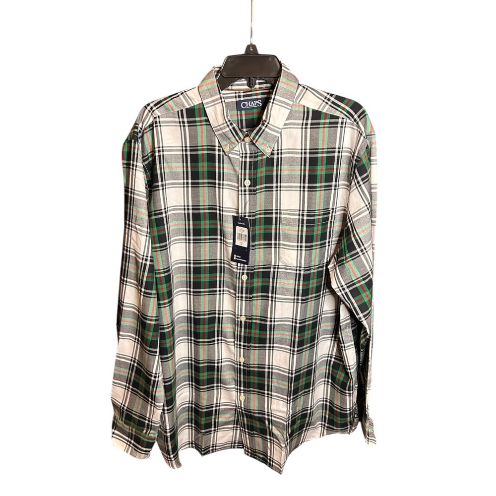 NWT Chaps Lead Table Plaid Button Down Shirt Men’s XL Black